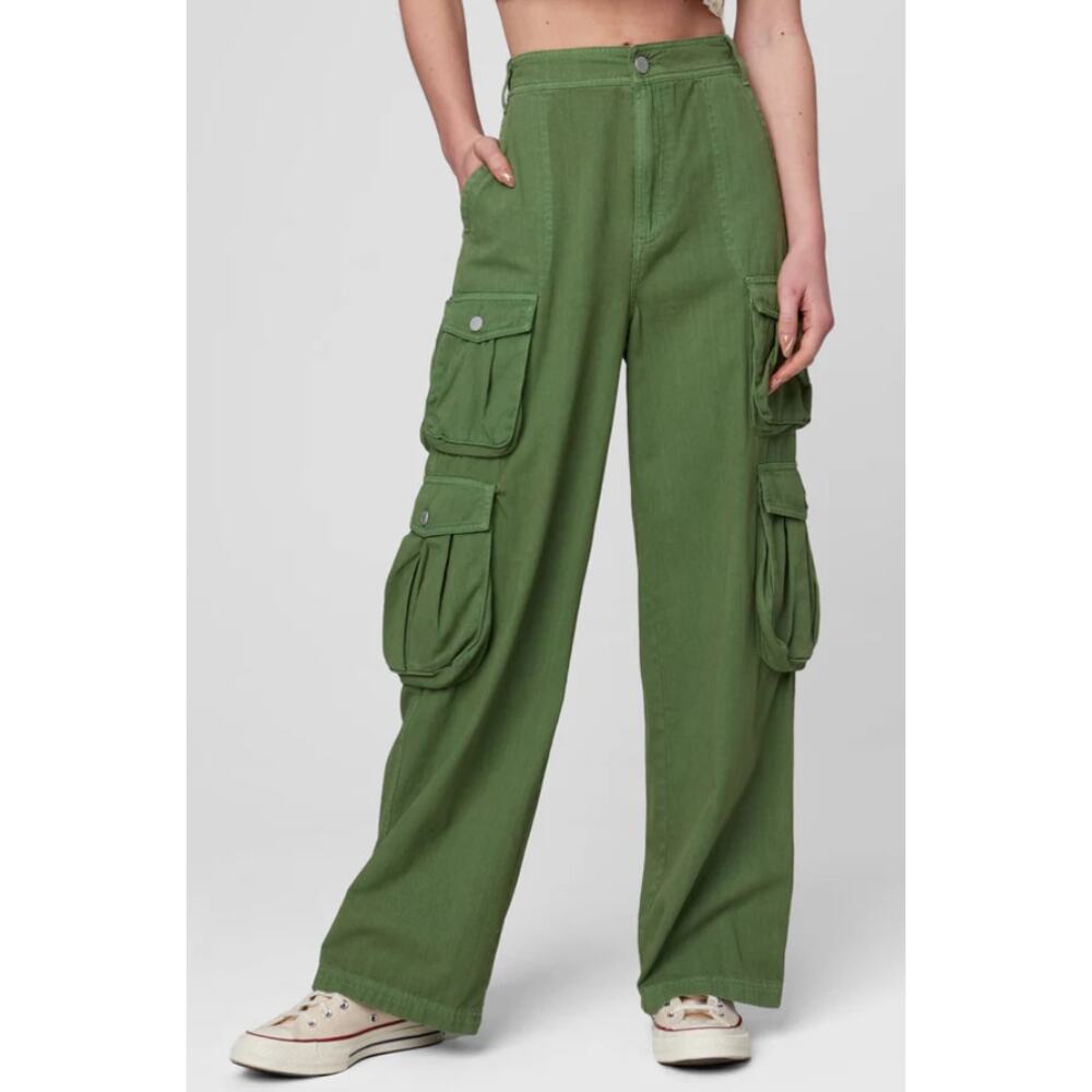 Blank NYC Cargo FRANKLIN Utility High Waist Wide Leg Pant Army Green L NWT $98 - Picture 3 of 6